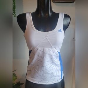 Adidas Clima Cool Technology Tank Top in White with Blue Trim S